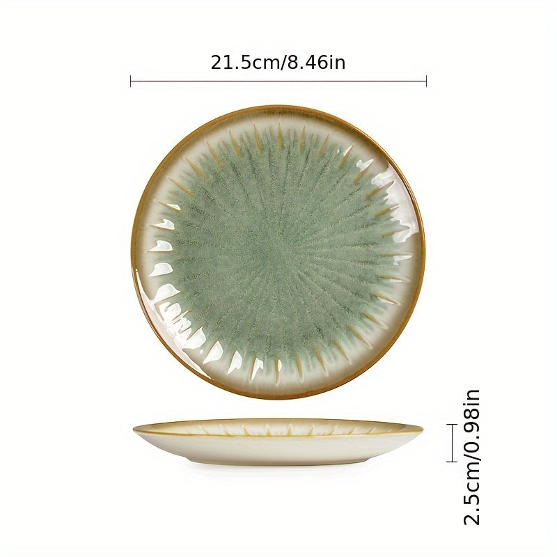 Ceramic plate with decorative pattern and dimensions on a white background